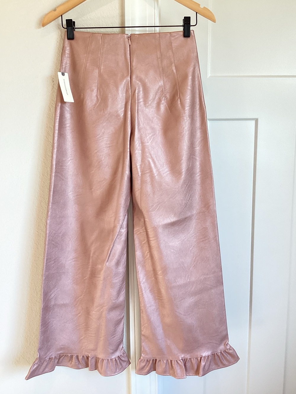 Anthropologie Colette Pants Maeve Cropped Wide Leg Ruffle Faux Leather New 26 - Picture 8 of 10